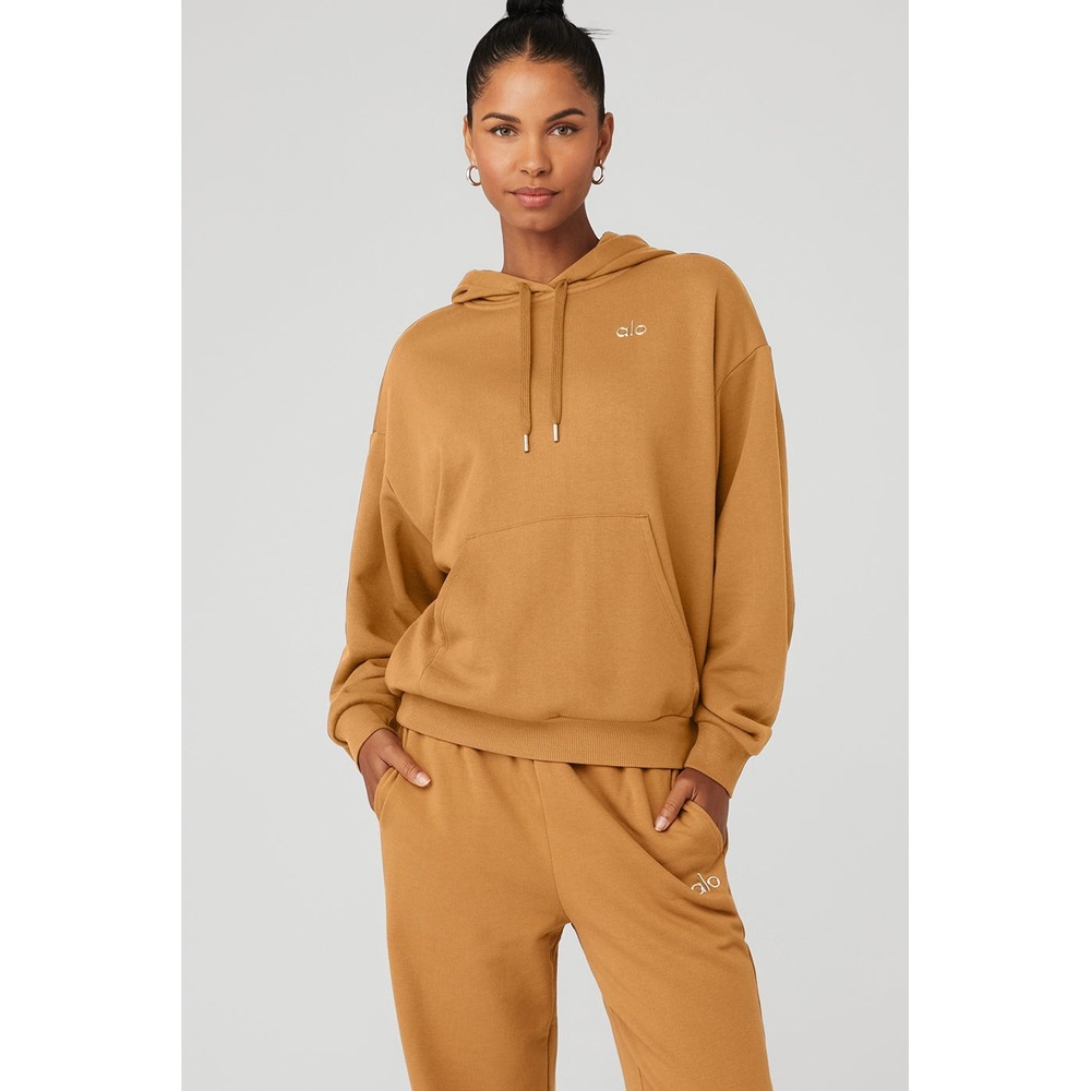Alo Yoga Accolade Hoodie Toffee Brown Medium Oversized Sweatshirt W7134R